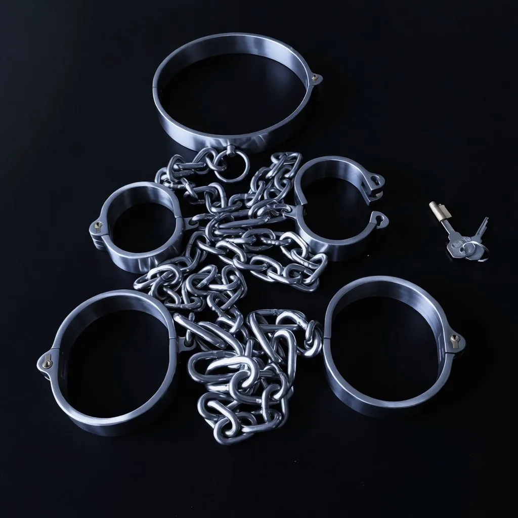 Covenant Connected Restraint System, collar + wrists + ankles — 304 stainless steel, brushed